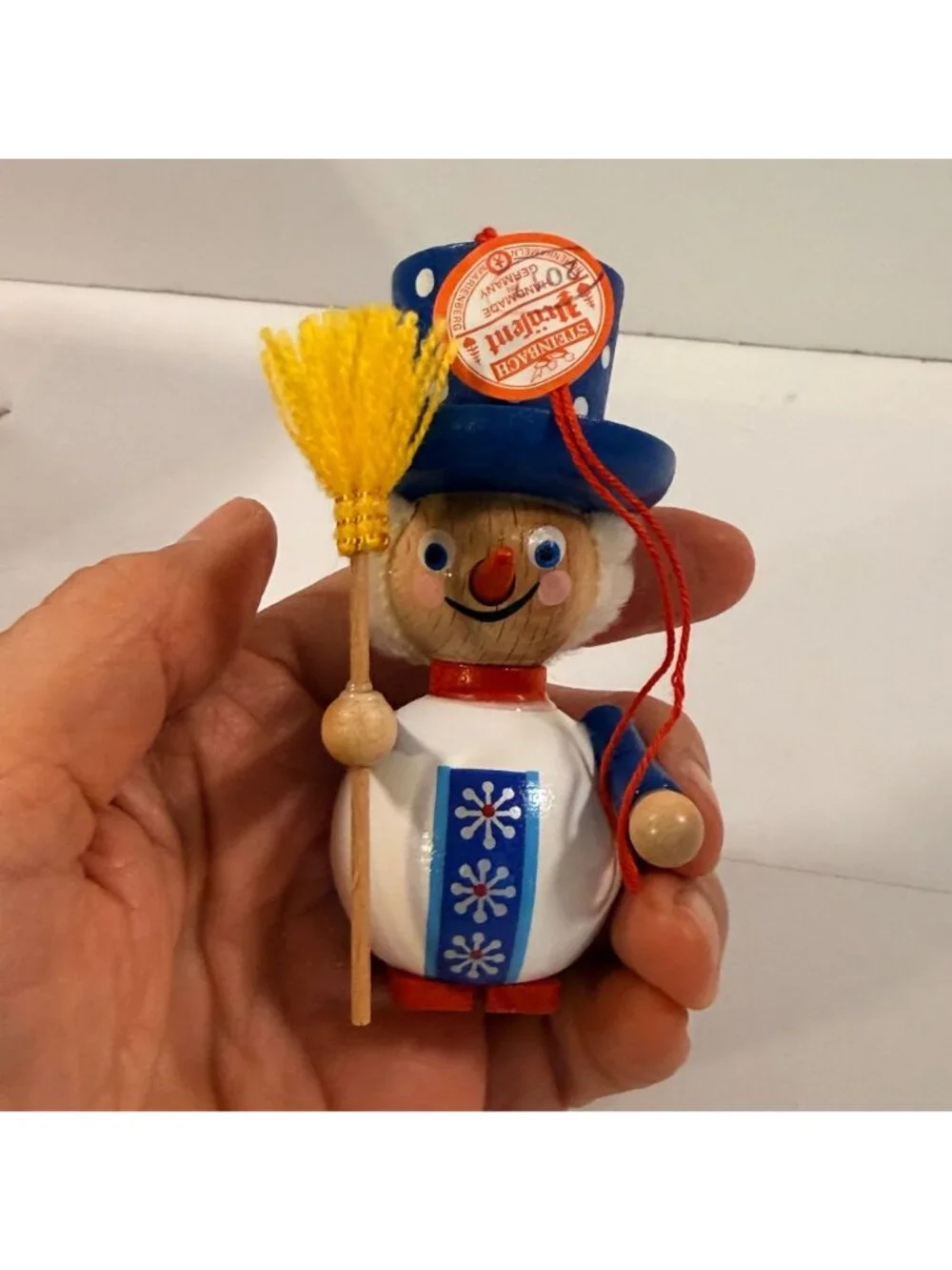 Vintage Steinbach Germany Wooden Snowman Christmas Ornament